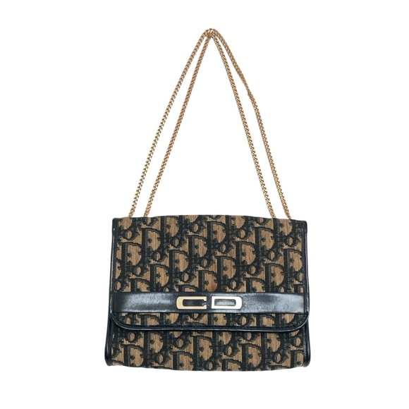 Vintage Christian Dior Trotter Oblique Monogram Gold Chain 70s Mini Clutch Bag - Picture 1 of 8